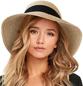 FURTALK Womens Beach Sun Straw Hat UV UPF50 Travel Foldable Brim Summer UV Hat