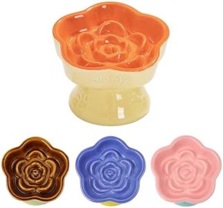 Whimsicalfox Raised Cat Slow Feeder Bow, Ceramic Raised Pet Dishes, No Black Chin, Flower Shaped, for Dry and Wet Food, Non-Slip, Dishwasher Microwave Safe (Orange)