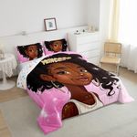 Black Women Bedding Set Twin Melanin Princess Twin Comforter, Aesthetic Pink Galaxy Duvet Insert Bling Stars Quilt Comforter, Magical Black Girls Bedding Comforters & Sets Microfiber Breathable