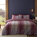 Catherine Lansfield Brushed Cotton Melrose Tweed Check Reversible Double Duvet Cover Set with Pillowcases Plum