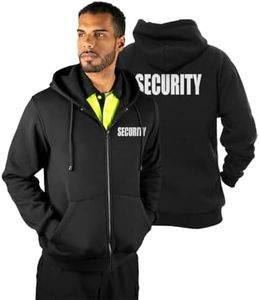 RYNO GEAR Men's Security Guard Silkscreen Front & Back Black Full Zip Hoodie, Fleece Hoodie., Black/White Id, Medium