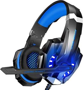 BlueFire 3.5mm Stereo Gaming Headset for PC, Over-Ear Gaming Headphones with Noise Canceling Microphone, Volume Control and LED Lights for PC, Laptop, Tablet(Blue)