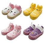 FedMois 4 Pairs Baby boys Girls Non-Skid Indoor Slipper Shoes Socks, Foxes & Bears, 12-18 Months