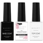 Makartt Gel Base Coat and Top Coat Kit, Nail Strengthener No Wipe Base and Top Coat Set, UV LED Gel Nail Polish, Gel Base Top Coat with Nail Strengthener for Damaged Thin Nails and Growth