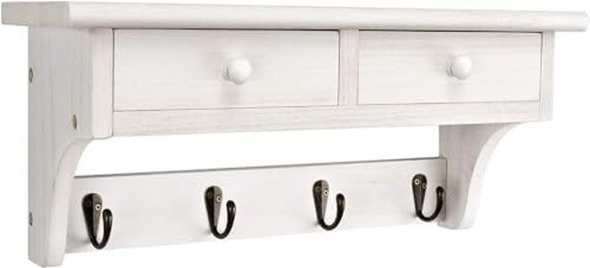 Coat Hooks Wall Mounted, Rustic Wood Coat Rack Wall Mount Shelf with Hooks, Farmhouse Wall Coat Rack with Shelf & Coat Hook for Entryway, Mudroom, Bedroom, Kitchen, Bathroom (White)