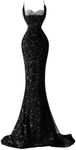 Mermaid Sequin Black Prom Dresses for Teens Spaghetti Strap Beaded Sweetheart Long Formal Evening Party Gown US0