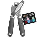 Gorilla Grip Heavy Duty Handheld Manual Can Opener, Stainless Steel Bottle Lid Openers, Easily Open Cans, Sharp Blade Smooth Edge Cut, Easy Turn Knob for Senior Arthritis Hands, Kitchen Gadgets, Gray