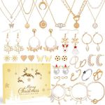 Advent Calendar Jewellery Christmas Countdown - 2024 Gold Jewelry Set for Adults Women Ladies Teen Girls - 24 Days Xmas Surprise Gifts with Bracelet Necklace Earring Ring