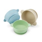 PandaEar 3 Pack Baby Bowls with Suction| Stay Put Silicone Food Bowl for Babies Kids Toddlers Infants| Food Grade Soft Safe BPA-Free Silicone (Blue Green Linen)