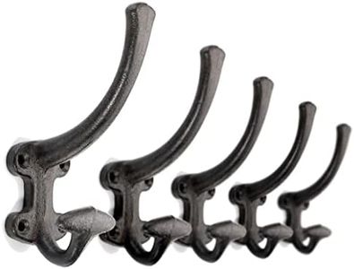 Ambipolar 5-Pack Decorative Cast Iron Heavy Duty Double Wall Hooks, Vintage Hooks in Antique Black Coat Hooks Wall Mounted for Mudroom, Hat Rack, Purse Hooks by