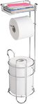 mDesign Steel Metal Free Standing Toilet Paper Holder Stand and Dispenser with Storage Shelf - Toilet Tissue for Bathrooms, Washroom - Holds 2 Extra Mega Rolls - Concerto Collection - Chrome