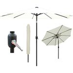 GlamHaus Garden Parasol Tilting Table Umbrella, LED Solar Lights, 2.7m, UV40+ Protection, Additional Parasol Protection Cover, Gardens, Patios (Cream)