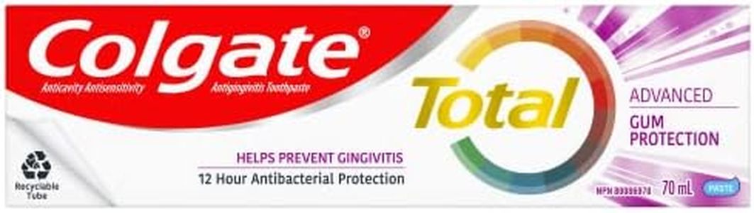 Colgate Total Advanced Gum Protection Toothpaste, Multi-Benefit Teeth Whitening Toothpaste That Helps Prevent Gingivitis and Improves Gum Health, 70 mL