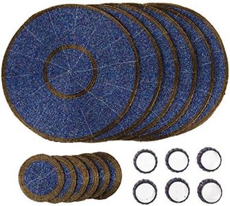 Penguin Home Handcrafted Glass Beaded Round Placemats, Coasters & Napkin Rings Set of 18 - Handmade Table Place Mats for Dining - 32 cm (13") Diameter (Blue and Antique)