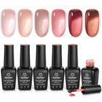 Beetles Jelly Gel Nail Polish Set,6 Colors Drunk on Wine Neutral Sheer Nude Pink Gel Polish Kit Translucent Soak off Uv Nail Gel Diy Manicure Gift for Her