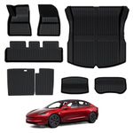 BASENOR 8PCS Floor Mats for 2024 Tesla Model 3, All-Weather 3D Material Cargo Car Trunk Mats Front Rear Cargo Liners for Model 3 Highland Accessories