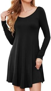 DEARCASE Women's Long Sleeve Casual Sweater Tunic Dress Black X-Large V-Neck Spring Loose Fall Winter Wedding Guest Knee Length Jersey Flowy Swing Tshirt Dresses