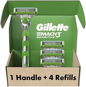 Gillette Mach3 Sensitive Razors for Men, 1 Gillette Razor, 5 Razor Blade Refills, Designed for Sensitive Skin