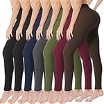 VALANDY High Waisted Leggings for Women Buttery Soft Stretchy Tummy Control Workout Yoga Running Pants One&Plus Size, 7 Packs-black2/Navy/Dark Gray/Brown/Olive/Burgundy, XX-Large