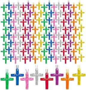 304 Pcs Crystal Cross Necklace Multicolor Cross Necklace Bulk Colored Cross Necklaces Plastic Crystal Cross Necklace Easter Egg Fillers for School Prizes Christian Religious Party Favors Supplies