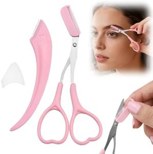 2026 NEW Eyebrow Trimmer Scissor, 2-in-1 Professional Eyebrow Scissors with Comb, Stainless Steel Precision Eyebrow Cutter Hair Removal Makeup Tool for Women and Men (Pink)