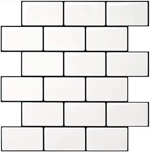 Art3d Peel and Stick Tiles, 10 Pcs Stick on Tiles for Kitchen Backsplash, Bathroom, White with Black Grout, 30x30 CM, Thicker Version