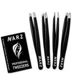 NARZ 4Pcs Professional Tweezer for Facial Hair Women & Men Stainless Steel Precision Tweezers for Ingrown Hair Tweezers for Men & Women (Black Set)