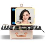 OMIRO Portable Makeup Box with Removable Magnetic Led Mirror : Travel Makeup Bag, Cosmetic Organiser Train Case with Adjustable Compartment, Gift for Women-(Rosegold)