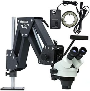 DZQ ZQ-1 Multi-Directional Microscope Micro-Setting Microscope,7X-45X Magnification,0.7X-4.5X Zoom Objective,60-Led Ring Light,Spring Bracket,Includes 0.5X Barlow Lens