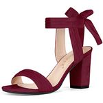 Allegra K Women Open Toe Ankle Tie Back Chunky Heel Sandals Burgundy 7 UK/Label Size 9 US