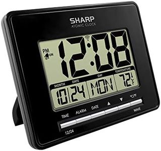 SHARP Atomic Desktop Clock – Auto Set Digital Alarm Clock - Atomic Accuracy - Easy to Read Screen with Time/Date/Temperature Display- Perfect for Nightstand or Desk