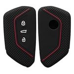 kwmobile Car Key Cover Compatible with VW Golf 8 3 Button Car Key Key Cover - Silicone Protective Car Key Fob Case - Black/Red