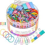 Paper Clips 500Pcs Bulldog Clips Colored,Office Clips Mixed Set - Binder Assorted Sizes Paperclips Paper Clamps Rubber Bands for Office and School Supplies (Mixedcolor)