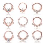 Drperfect 9PCS 16G Septum Rings Opal Daith Earrings Hoop Nose Rings 316L Stainless Steel CZ Cartilage Helix Tragus Earrings Septum Clicker Piercing Jewerly