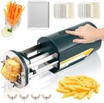 Flyseago Electric French Fry Cutter Automatic Potato Cutter Machine Commercial French Fry Maker Cutter Household with 1/2 & 3/8 Inch Stainless Steel Blades for Cucumbers, Carrots (Green)