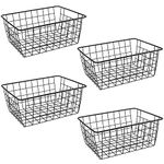 MUKLEI Set of 4 Black Wire Storage Baskets, Metal Wire Storage Baskets, Wire Baskets Organizer Bins Pantry Storage Bin Basket for Bathroom, Fridge, Office, Freezer, Cabinet, Shelf