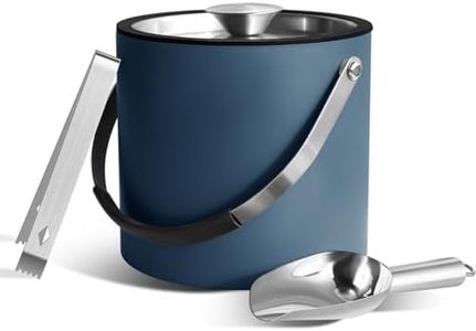 Bakpoco 3L Ice Bucket with Silicone Lid, Scoop, Tongs & Strainer, Stainless Steel Double Wall Insulated Ice Buckets for Parties & Cocktail Bar, Outdoor Champagne Ice Container Bin, Navy