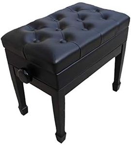 CPS Imports Genuine Leather Adjustable Artist Piano Bench Stool in Ebony with Music Storage