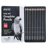 BRUSTRO Artists Fineart Graphite Pencil Set of 12 (10B-2H) with Elegant Tin Box| Pre-Sharpened, Break Resistant, Lightweight, Ideal For Writing, Drawing, Sketching, Illustrations.