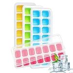 Just QT Ice Cube Trays with lid , Set of 4 , Spill-Resistant ice Moulds , Freezer Soft Base Easy Release for Your Favourite Drink - LFGB Certified, BPA Free ice Cube Tray