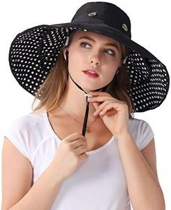 iHomey Packable Extra Large Brim Floppy Sun Hat Reversible UPF 50+ Beach Sun Bucket Hat, Black-dot, One Size