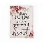 P. Graham Dunn Start Day Grateful Heart Floral Whitewash 7.25 x 5.5 Solid Wood Barnhouse Block Sign