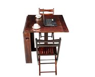 Home and Bazaar Wooden Stripe Top Folding Dining Table with 2 Folding Chair [Brown] - Set of 2