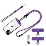 Fajocru Cell Phone Lanyard Holder Anti Theft Crossbody Phone Wrist & Neck Strap, Compatible with Most iPhone tether Case, Purple, Large