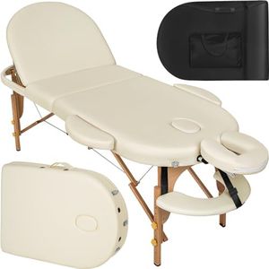 TecTake® Table de Massage Pliante Professionnelle 3 Zones Massage et Relaxation Bois Table Esthetique Professionnel Lit de Massage Portable Appuie-tête Ergonomique, Housse de Transport - Beige
