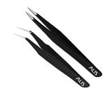 Alis Professional Tweezer Straight and Curved Tips Black for Mobile, Gadget, and Jewelry Repairing, Soldering & (Crafting Tweezer SET OF 2 Black) Black Q45