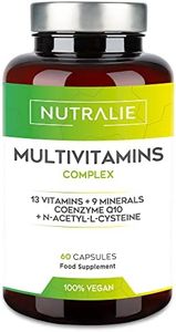 MULTIVITAMINAS Y MINERALES - Multivitaminico A-Z de 29 Activos - Complejo Vitaminico Completo - Mujer Hombre - Vitaminas A B C D E K, L-cisteína, Q10 y 9 Minerales - 60 Cápsulas Veganas Nutralie