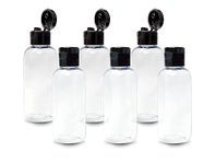 Hunky Dory 50ml Empty Clear Plastic Bottles Refillable Travel Size Cosmetic Containers Small Leak Proof Squeeze Bottles with Black Flip Cap for Toiletries,Shampoo. (Pack of 6)