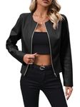 SotRong Womens Faux Leather Zip-Up Jacket Cropped Moto Style Blazer Collarless PU Biker Motorcycle Coat Lightweight Fashion Outwear for All Seasons Black L