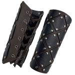 HiiFeuer Medieval Brigandine Arm Guards, Mercenary Faux Leather Gauntlet, Renaissance Knight Arm Bracers (Dark Brown B)